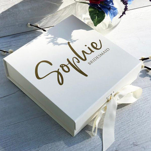 Custom Logo Printed White Magnetic Foldable Groomsmen Bridal Bridesmaid Proposal Gift Packaging Box With Ribbon